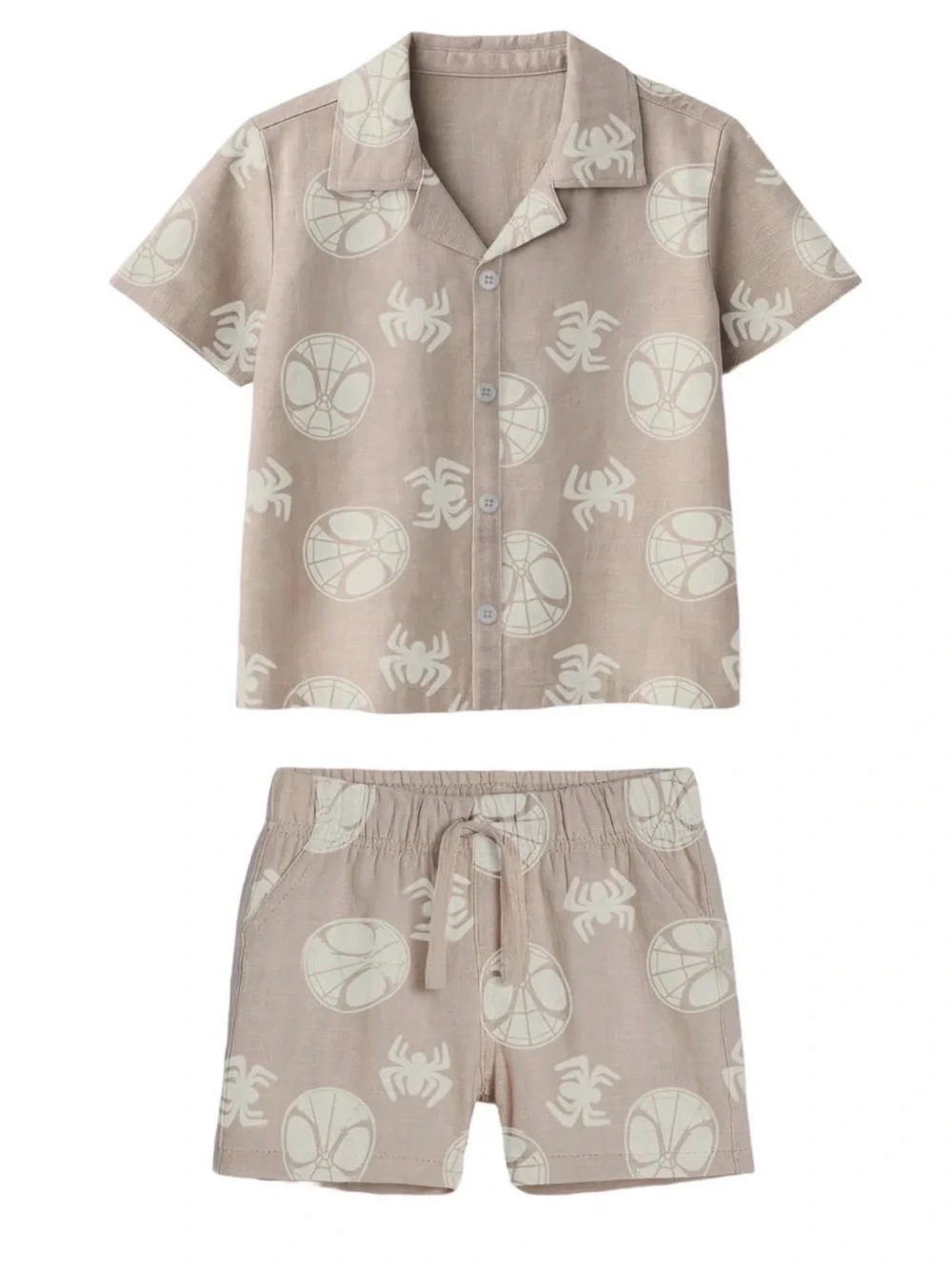 Kids Short Sleeve in Light Taupe with Spider Print